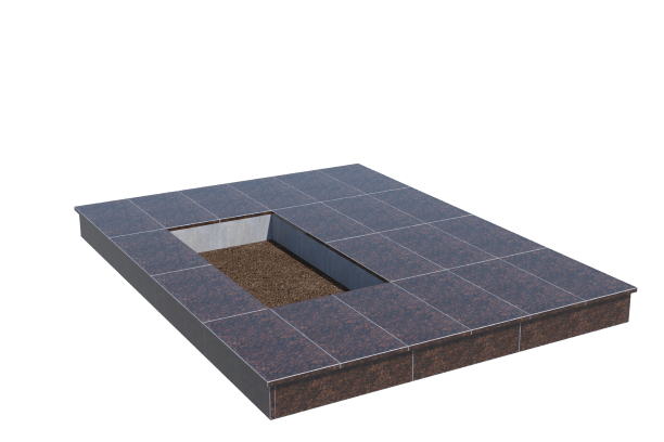 Площадки на могилу в Подольске | Площадка с вертикальной (15 см) облицовкой Дымовским гранитом (под цветник)