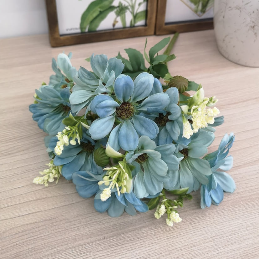 Искусственные цветы в Подольске | Цветы искусственные «Ромашки с бутонами», голубые, букет