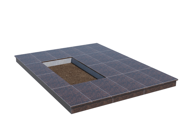 Площадки на могилу в Подольске | Площадка с вертикальной (10 см) облицовкой Дымовским гранитом (под цветник)