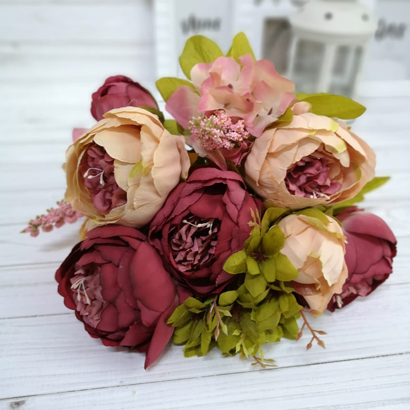 Искусственные цветы в Подольске | Цветы искусственные «Пионы», персиково-малиновые, букет