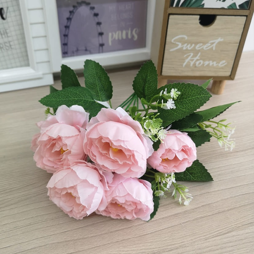 Искусственные цветы в Подольске | Цветы искусственные «Минипиончики с гипсофилой», нежно-розовые, букет