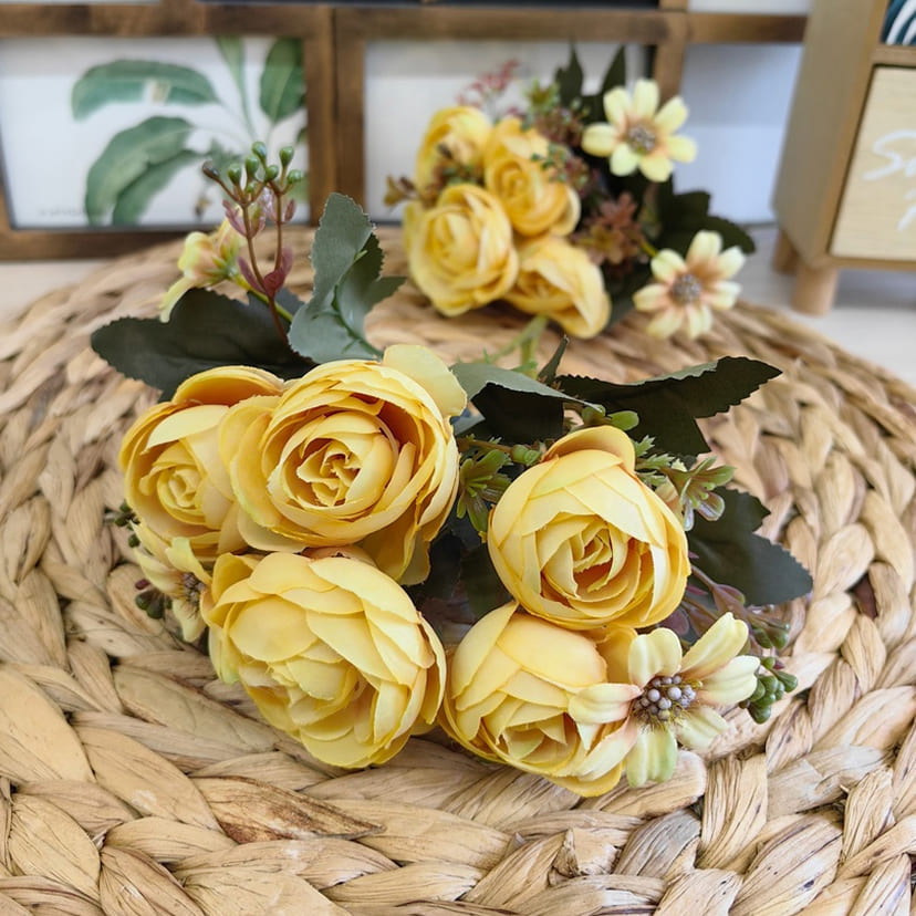 Искусственные цветы в Подольске | Цветы искусственные «Камелии с мелкоцветом», желтые, букет