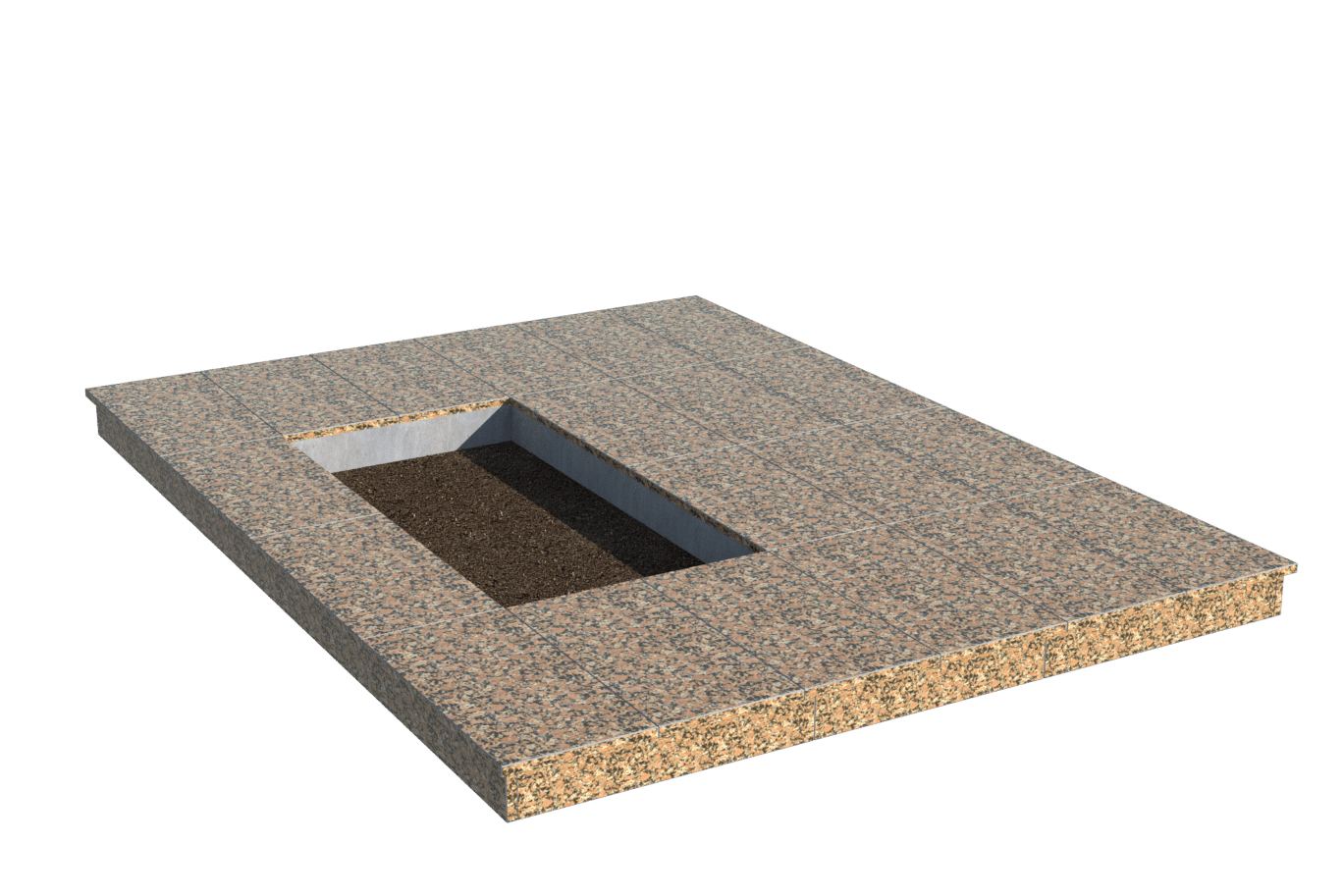 Площадки на могилу в Подольске | Площадка с вертикальной (10 см) облицовкой Южно-Султаевским гранитом (под цветник)