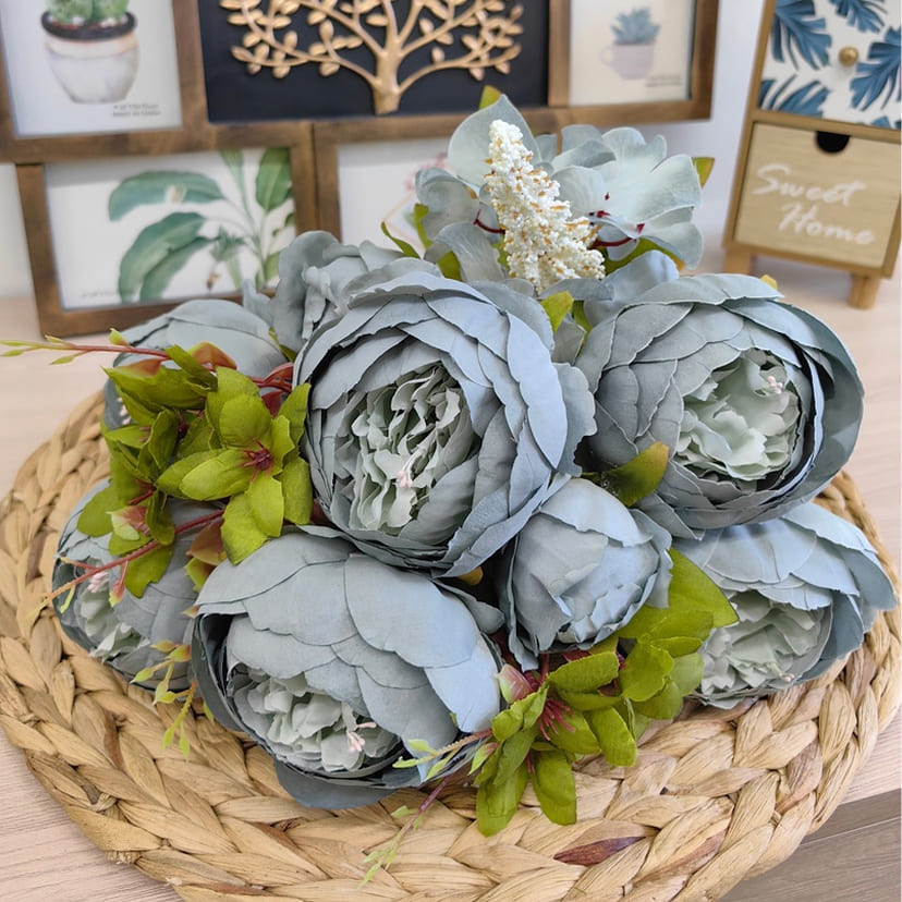 Искусственные цветы в Подольске | Цветы искусственные «Пионы», серо-голубые, букет